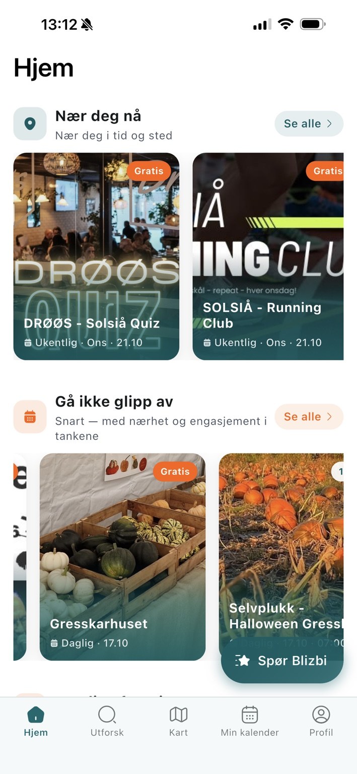 Blizbis hjemside med forslag til opplevelser i nærheten